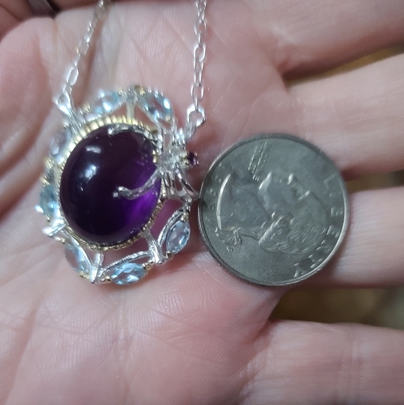 Large Amethyst & Blue Topaz Spiderweb 🕸 & 🕷 necklace Sterling Necklace - Picture 4 of 8